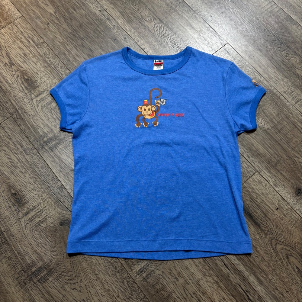 Tilt PacSun T-Shirt Womens L Blue Excellent Monkey Graphic Change Is Good Y2K